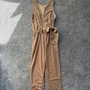 NWOT Camel Colored Faux Wrap Jumpsuit